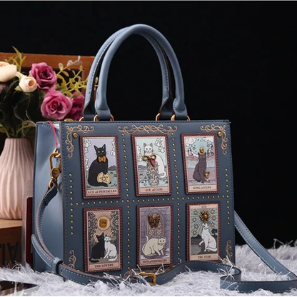 Mystical handbag with cat illustrations