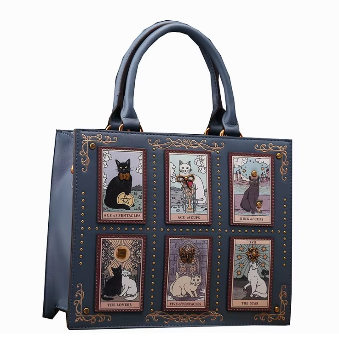 Mystical handbag with cat illustrations