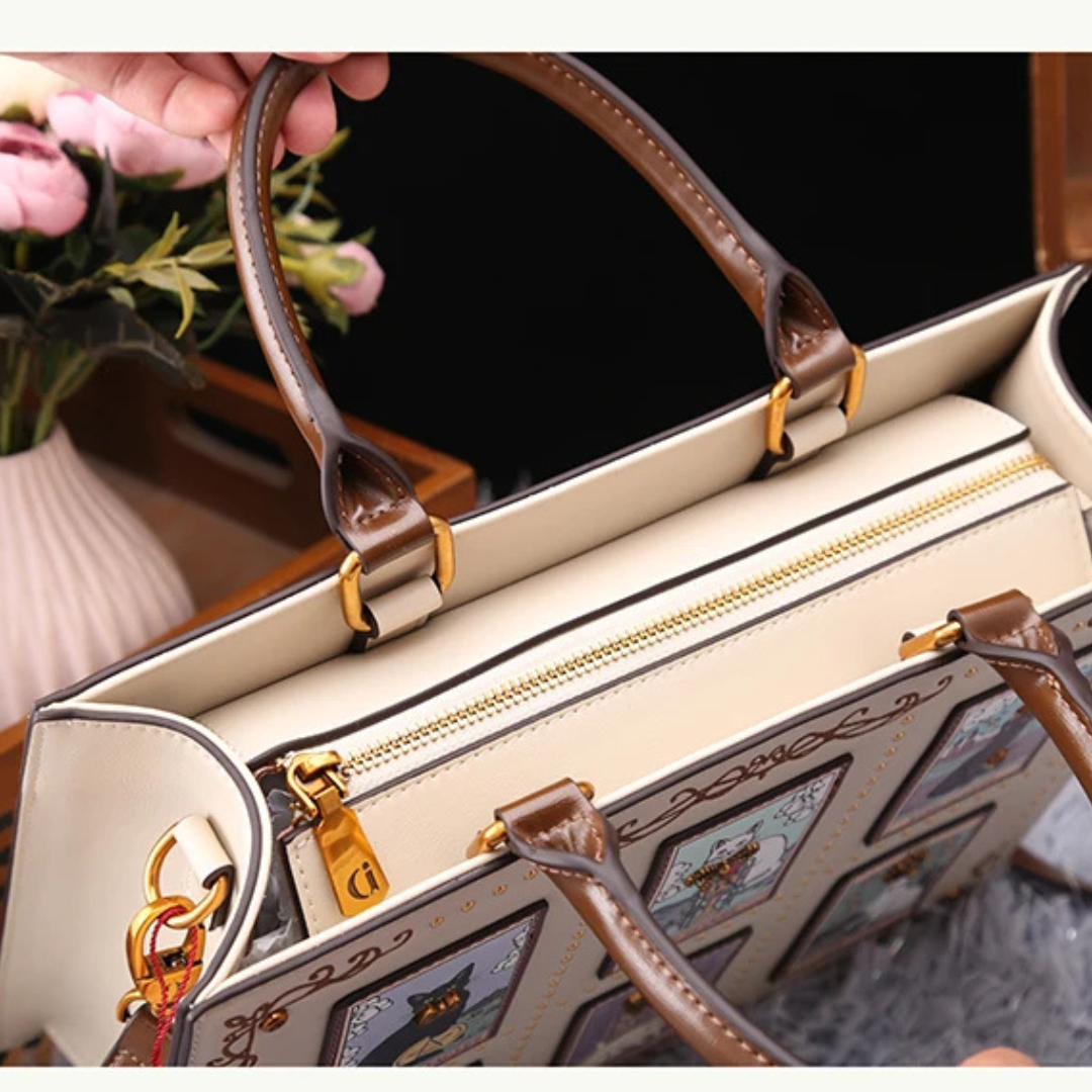 Mystical handbag with cat illustrations