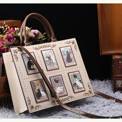 Mystical handbag with cat illustrations