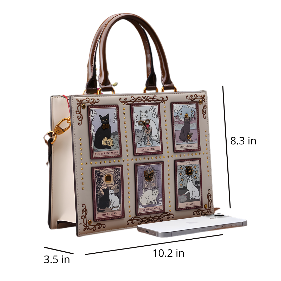 Mystical handbag with cat illustrations