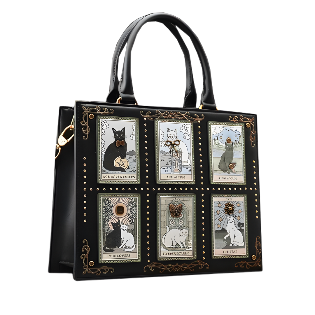 Mystical handbag with cat illustrations