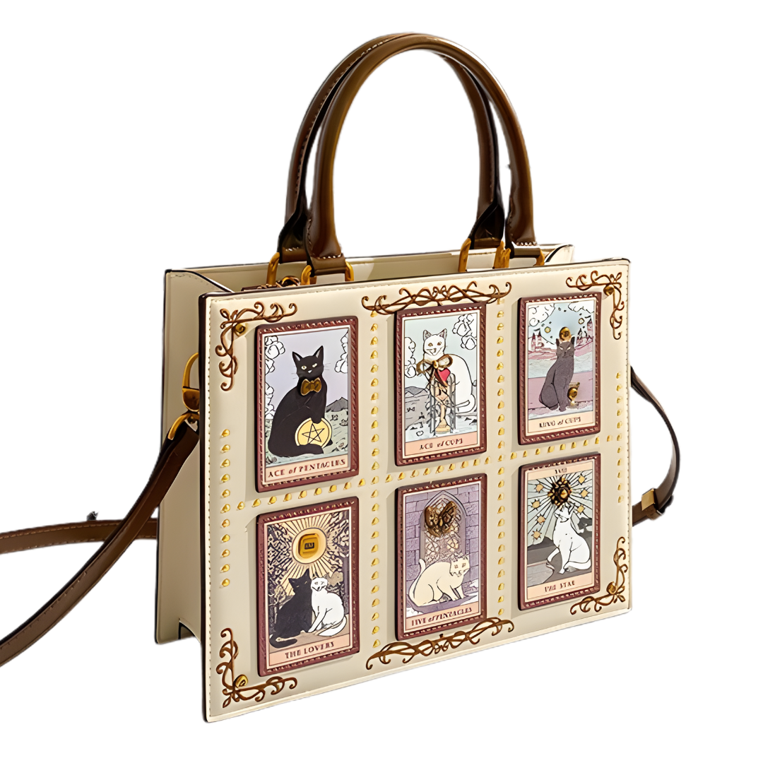 Mystical handbag with cat illustrations