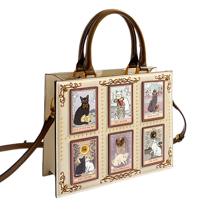 Mystical handbag with cat illustrations